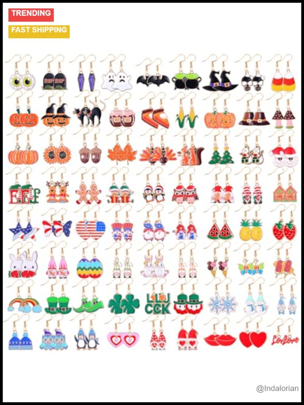 72 Pairs Holiday Drop & Dangle Earrings Set Alloy - Picture 1 of 6